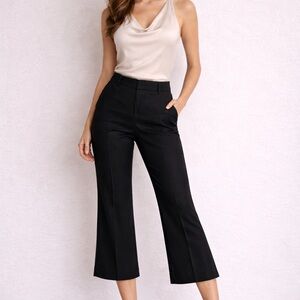 GAP Black 100% Wool Wide-Leg Cropped with Cuffed Hem Womens Trouser Pants Size 8